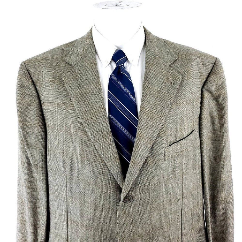 Ermenengildo Zegna Wool 3‎ Button Sport Coat 46L Tan Blue Check Windowpane